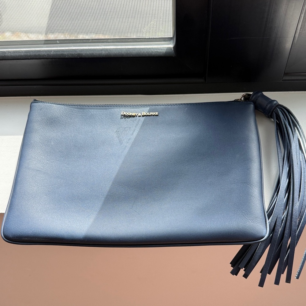 Dooney & Bourke Navy Leather Clutch with Tassel